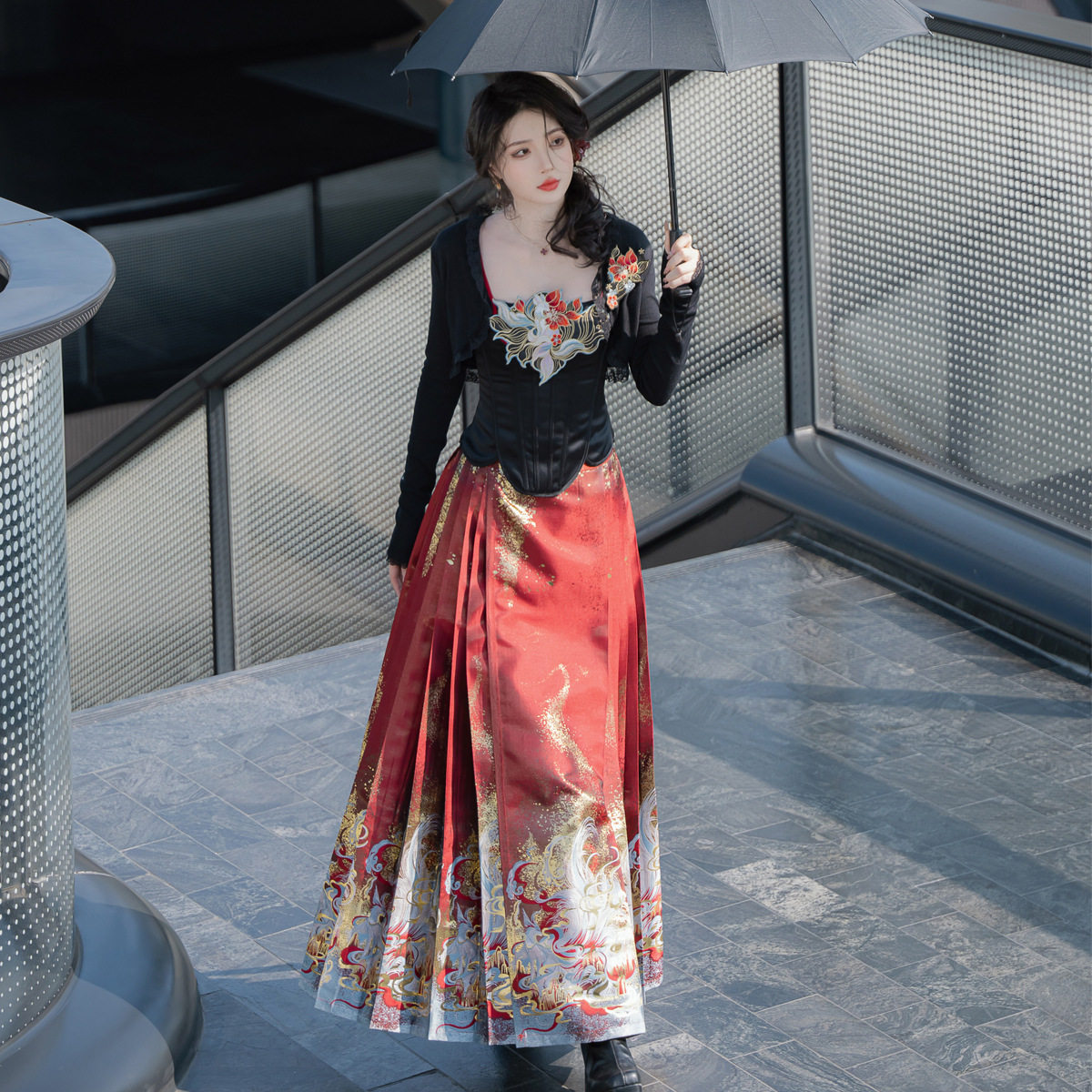 原创红色马面裙套装鱼骨改良上衣女新中式汉洋折衷明制汉服半身裙,女装/女士精品,汉服半身裙,淘宝优惠券,粉丝福利购,淘宝优惠卷