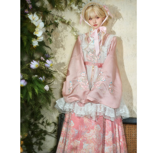 洛竹原创冬季汉洋折衷汉服套装上衣女罩裙明制粉色马面裙2025新款