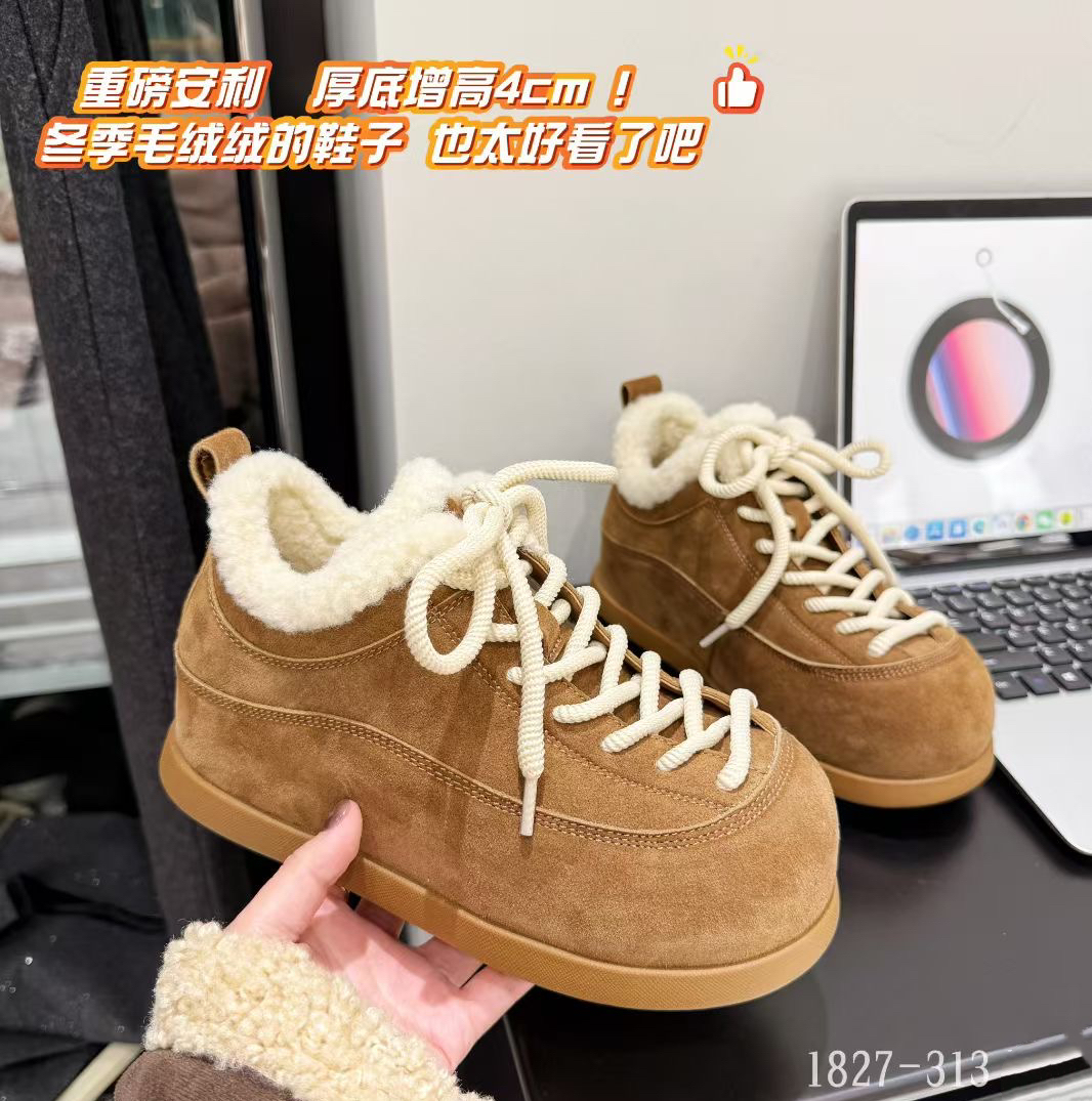 真皮厚底勃肯鞋女冬季加绒雪地靴内增高百搭女靴子文艺复古棉鞋