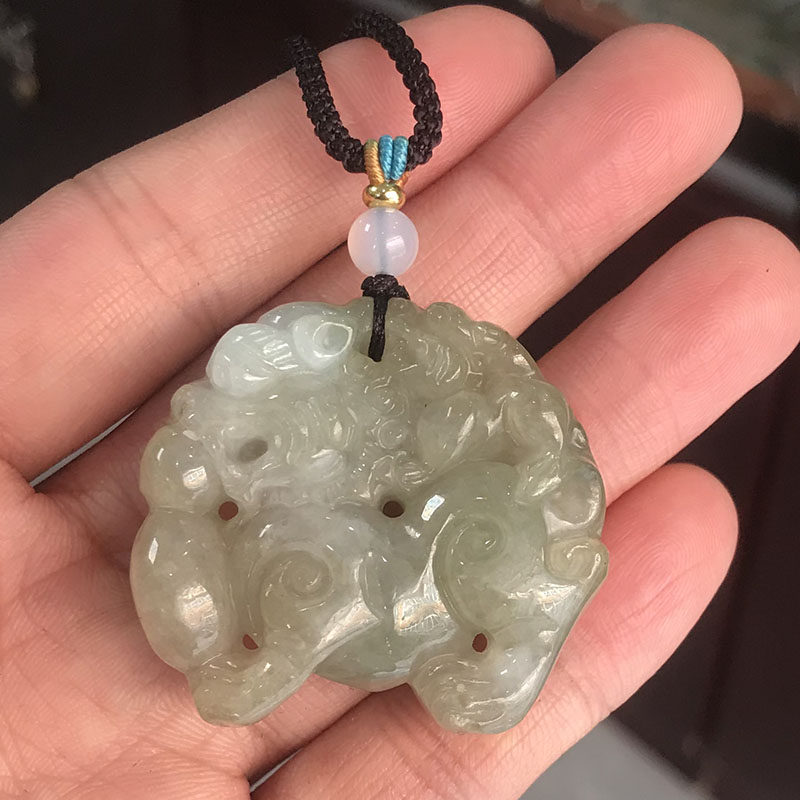 天然翡翠A货招财貔貅吊坠玉项链男女玉石皮丘玉佩玉挂件双面玉牌
