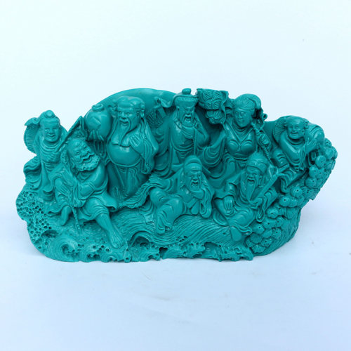 博古架绿松石八仙过海玉器摆件