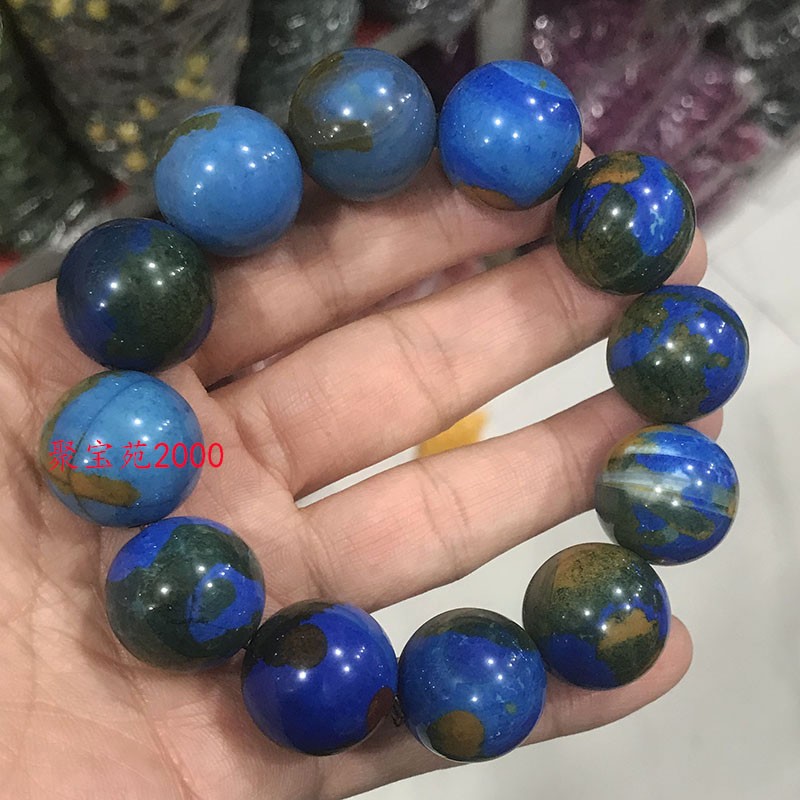 原矿地球蓝玛瑙圆珠手串绿松石色108颗佛珠项链时尚妈妈链玉手链