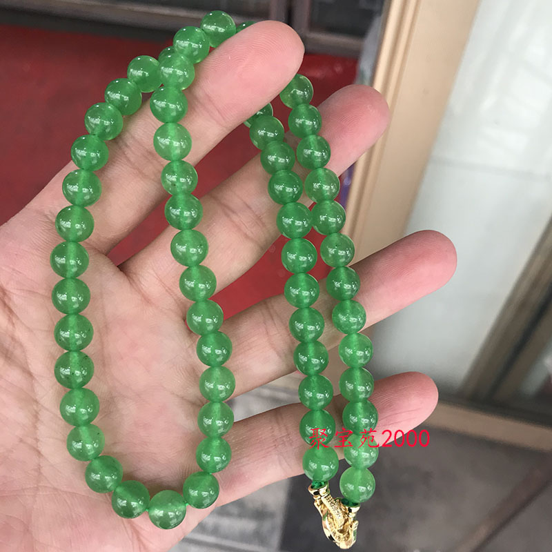 缅甸阳绿翡翠色项链翠绿玉石妈妈链圆珠子锁骨项链冰糯种玉器挂绳