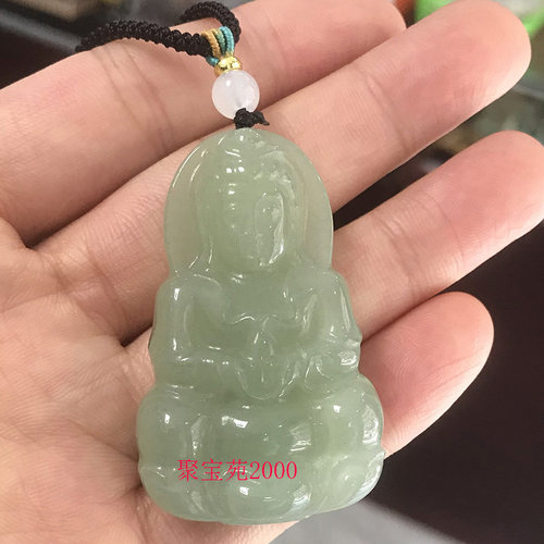 天然满绿东陵玉观音吊坠晴水绿观音菩萨玉坠双面玉石平安观音玉佩
