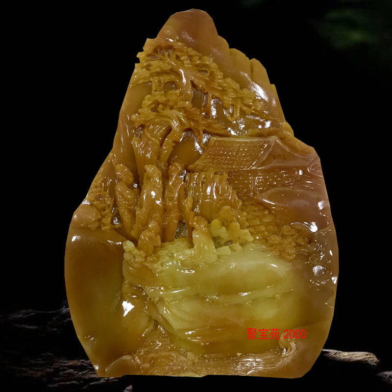 黄蜡石雕件原石摆件玉石雕刻仿黄龙玉山水风景摆件玉器奇石摆件