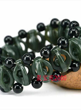 天然新疆和田玉青玉时来运转手链玉石四方来财手串镂空佛珠玉手串