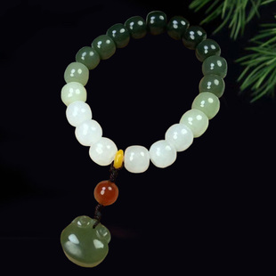 和田玉青白玉渐变手链和田玉油青玉锁手串儿童平安锁手链女士手饰