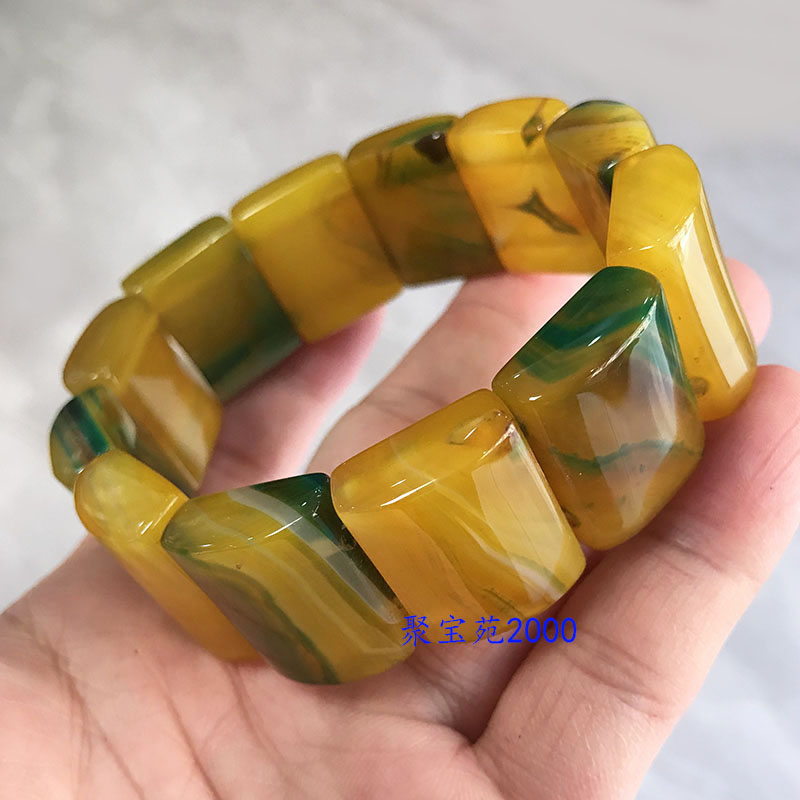 天然玛瑙手牌5A级水晶黄玉髓手链男女款大气玉石宽条手串时尚礼物