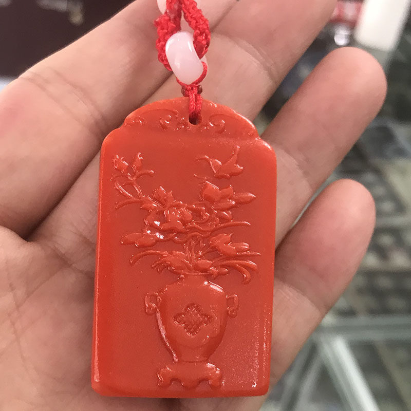 仿天然南红玛瑙如意玉瓶吊坠红朱砂开富贵项链挂件毛衣链女款玉坠