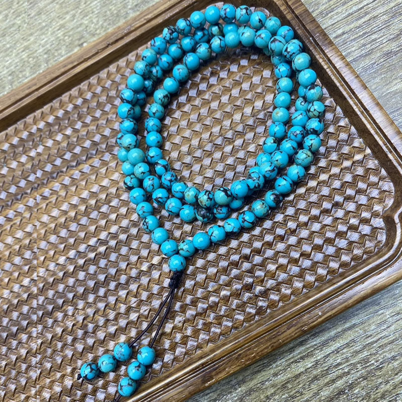 绿松石高瓷蓝网花108颗多圈手链圆珠文玩手串男女款佛珠念珠项链