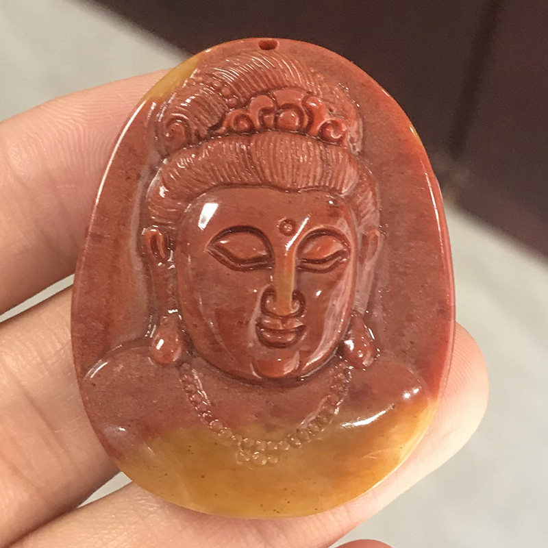 天然云南黄龙玉观音头吊坠男女玉石平安观音菩萨项链玉坠玉牌礼物
