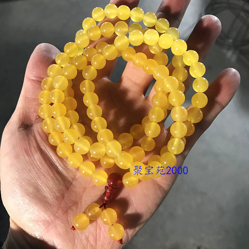 黄龙玉圆珠项链新疆金丝玉