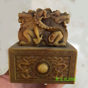 仿古做旧黄龙玉印章玉玺双貔貅章胚摆件玉石神兽方章镇宅玉章篆刻