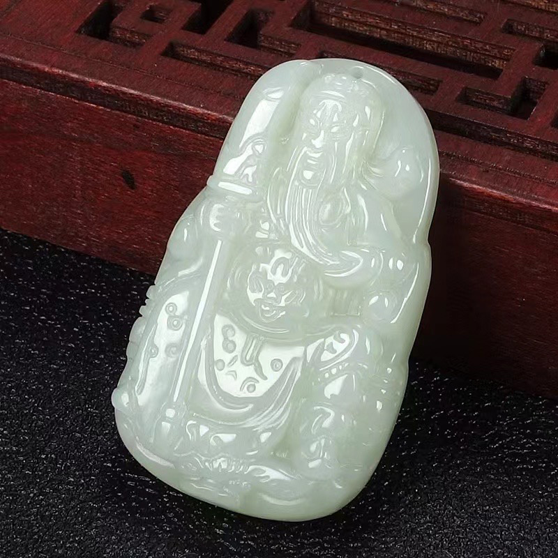天然新疆和田玉白玉关公吊坠忠义关二爷武财神关羽挂件男女款项链