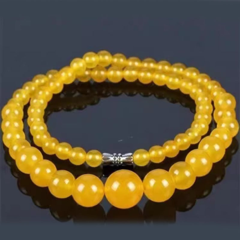 天然黄龙玉塔形项链女士高档圆珠锁骨链毛衣链妈妈链包真黄玉挂链