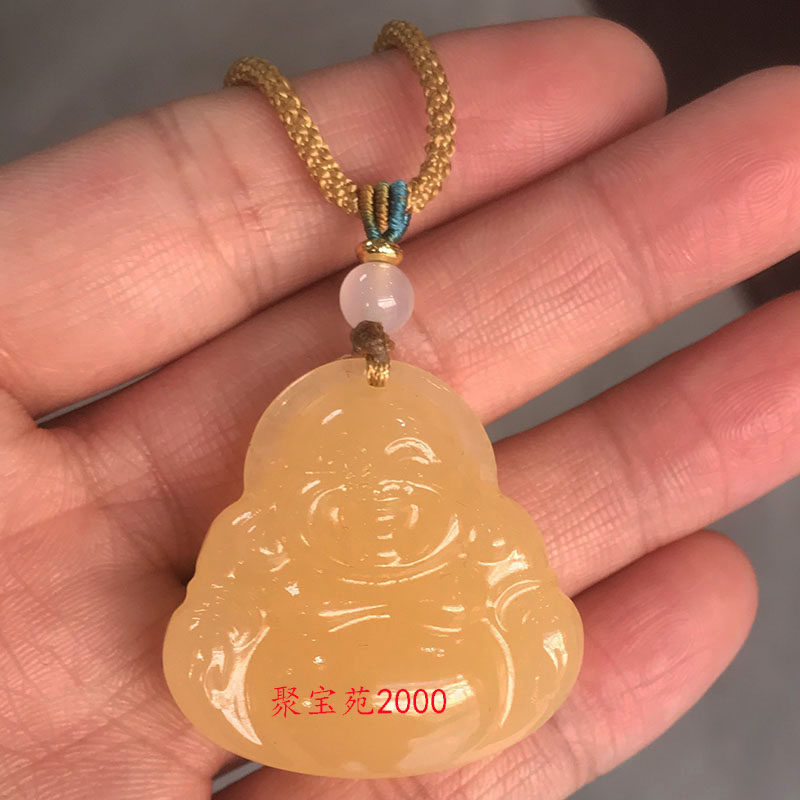 黄龙玉弥勒佛吊坠黄玉双面大肚笑佛玉佩男女士阿富汗玉平安佛挂件