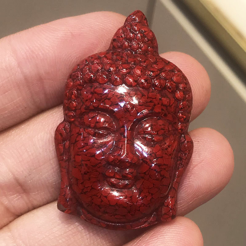 朱砂佛头吊坠晶体砂如来佛祖项链释迦摩尼佛挂件本命年平安护身符