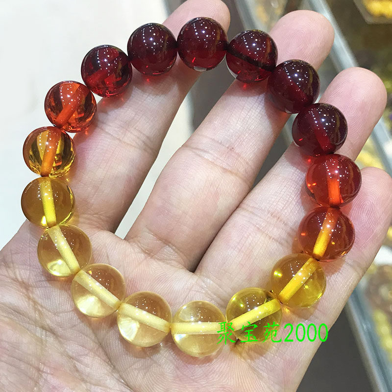 天然琥珀蜜蜡彩虹手链渐变色波罗的海血珀金珀手串文玩女闺蜜礼物