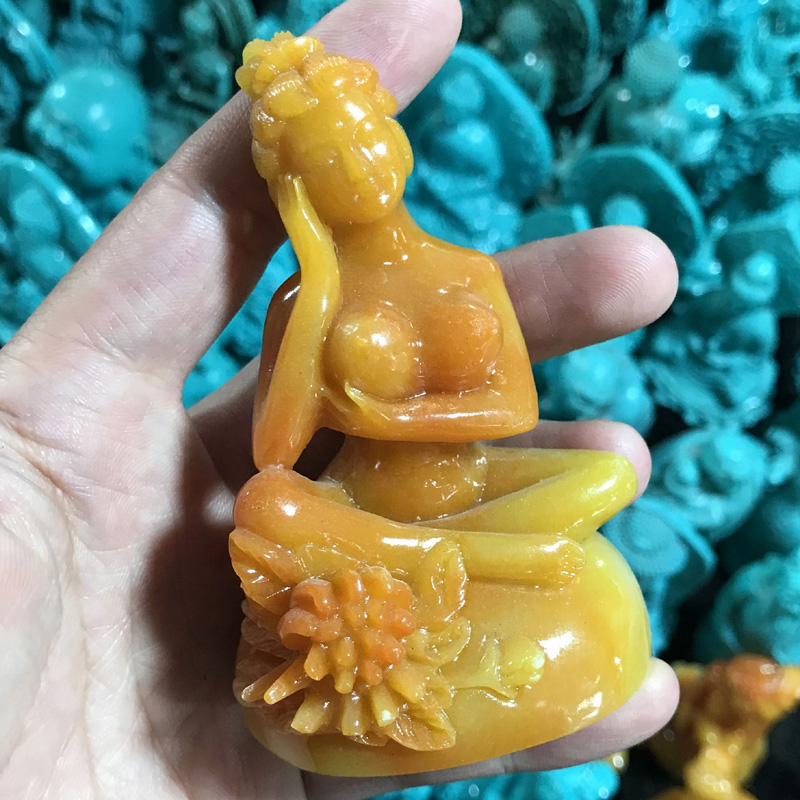 仿黄龙玉美女把件人物玉器把玩件男士随身把玩玉石摆件文玩把件