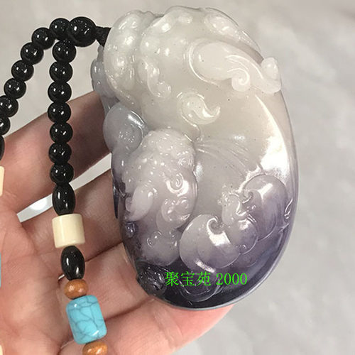 和田玉烟紫色貔貅手把件仿天然玉石招财皮休把玩件皮丘瑞兽小摆件