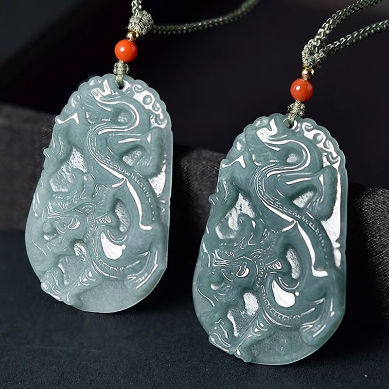 天然蓝水翡翠A货龙吊坠男女玉石龙牌生肖龙项链本命年玉坠玉挂件
