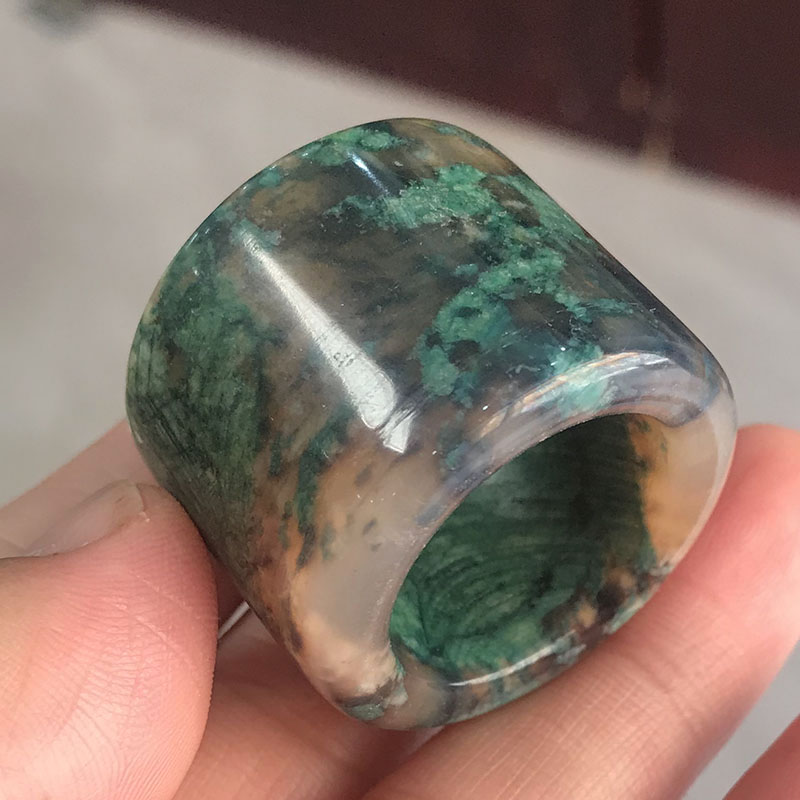 翡翠干青扳指铁龙生水草花绿玉石扳指和田玉戒指复古宫廷文玩指环