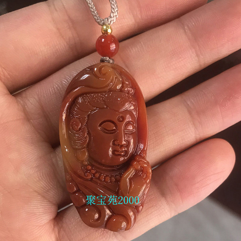 天然云南黄龙玉观音头吊坠男女士黄腊石观音菩萨挂件保平安玉佩牌