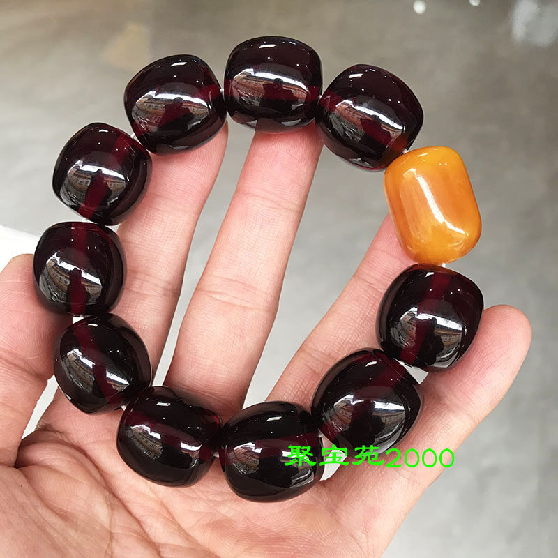 血珀路路通手链手珠念珠佛珠酒红蜜蜡黄老蜜文玩手串男女单圈手链