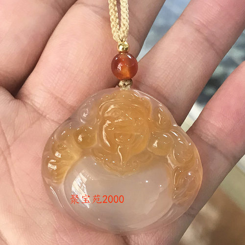 天然玛瑙俏色财神爷挂件冰透玉髓财神吊坠男女款招财转运水晶玉坠