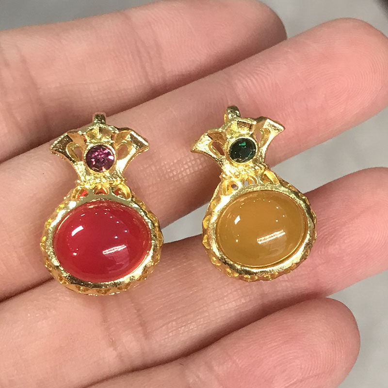 天然红玛瑙小钱袋吊坠水晶黄玉髓蛋面镶嵌福袋挂件手机钥匙坠配饰