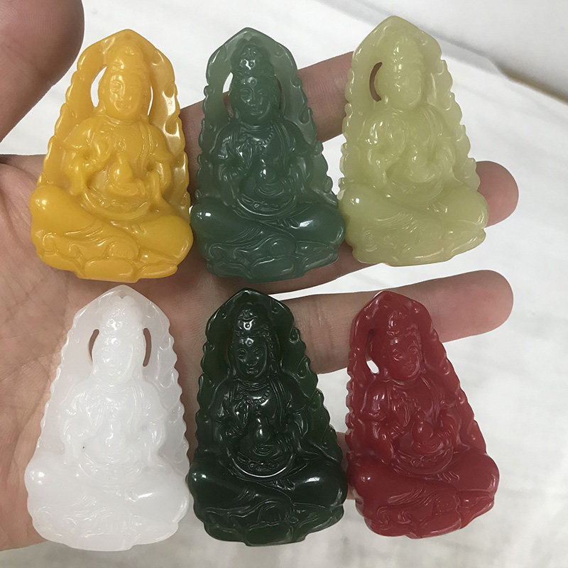 仿和田玉碧玉观音菩萨吊坠白玉观音黄龙玉东陵玉平安佛像挂件玉佩