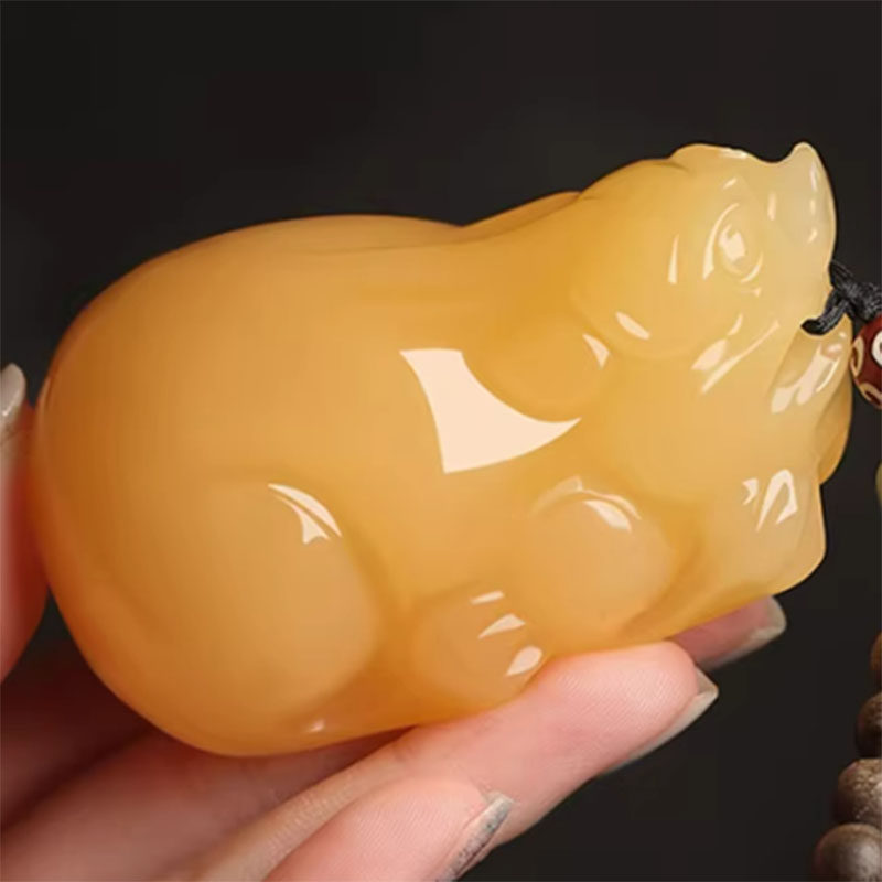 天然云南黄龙玉精雕霸王貔貅手把件男女手玩件金丝玉昆仑黄玉皮丘