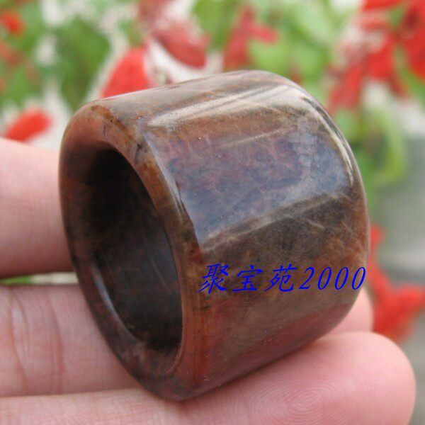 玉石扳指鸡血石玉扳指玉器把玩件岫玉加色玉板指手把件男士扳指