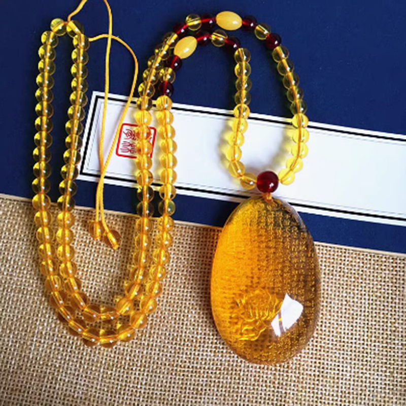 琥珀蜜蜡雕刻水滴蛋面吊坠男女金珀内雕莲花心经观音弥勒佛无事牌
