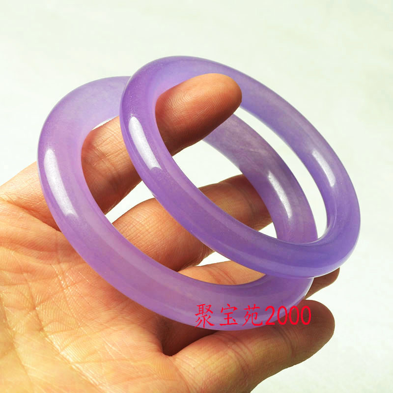 天然缅甸翡翠色玉手镯冰种紫罗兰圆条手镯满紫帝王紫石英岩玉镯子
