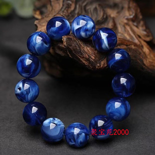 蓝珀手链琥珀仿原石蓝蜜蜡手串男女款蓝花琥珀圆珠手饰单圈文玩手