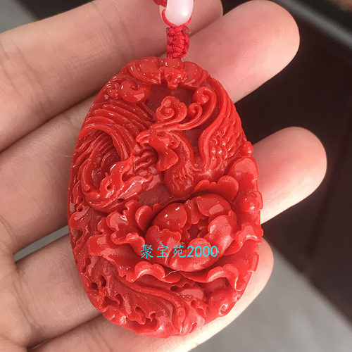仿南红凤凰戏牡丹玉佩女士毛衣链仿红朱砂凤凰挂件玉石喜上眉梢坠