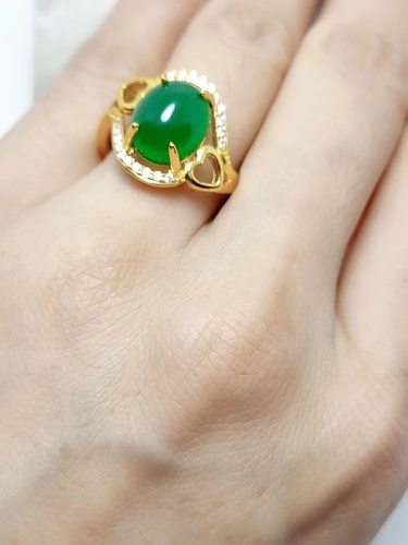 冰种翡翠色蛋面戒指马来玉指环