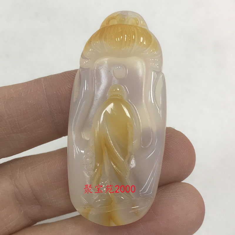 天然玛瑙玉髓俏色带皮背影吊坠高冰巧雕无相佛挂件玉石悟道挂坠