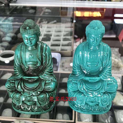 绿松石如来佛祖神像摆件做旧仿古玩松石阿弥陀佛玉石佛像神像摆饰