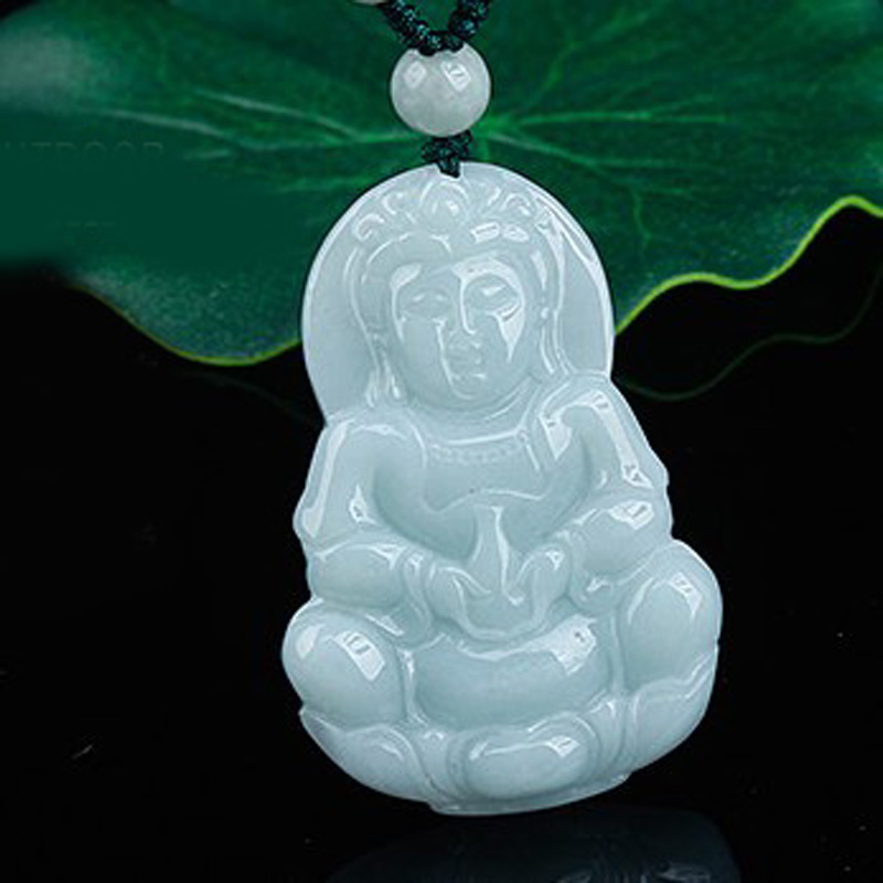 正品玉石翡翠观音吊坠项链