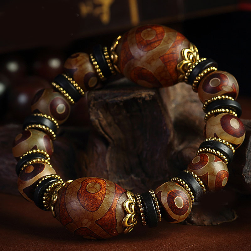 天然西藏式老天珠原石手链三眼一线药师天眼缠丝玛瑙真品男女手串