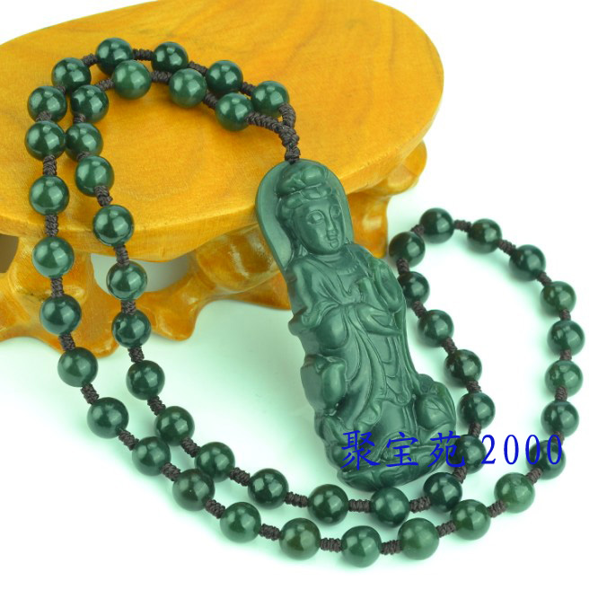 天然和田玉项链青玉观音吊坠项