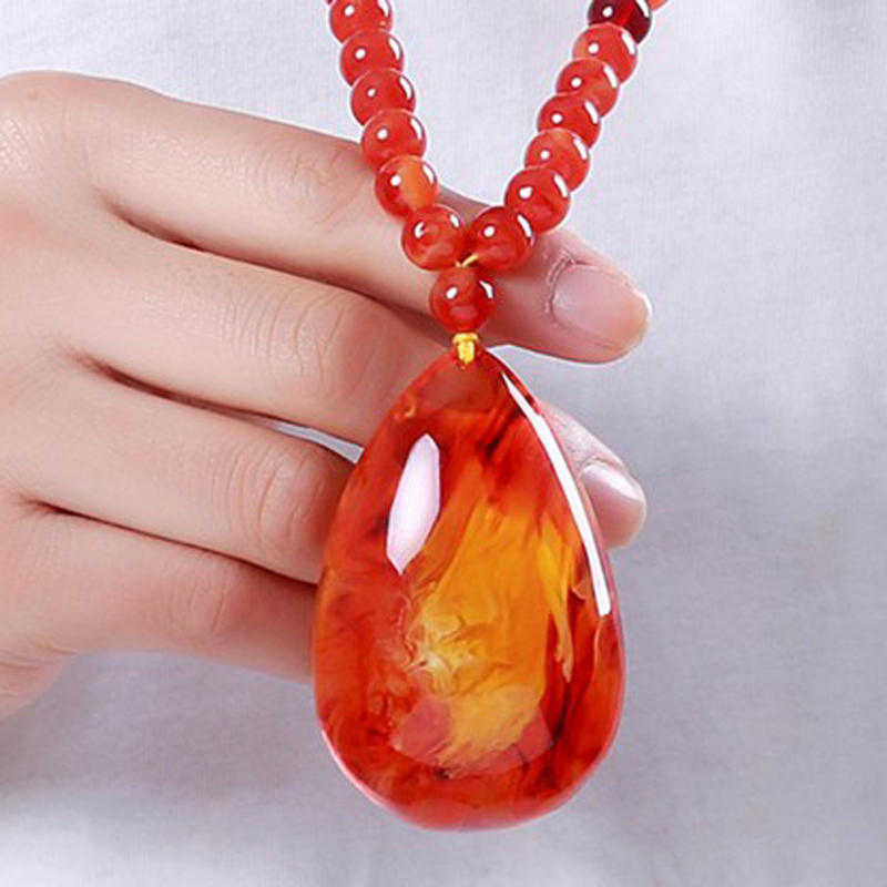 蜜蜡吊坠长款琥珀项链方牌血珀