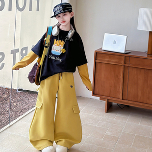 女童假两件卫衣2026新款春装中大童时髦上衣裤子洋气女生爆款套装