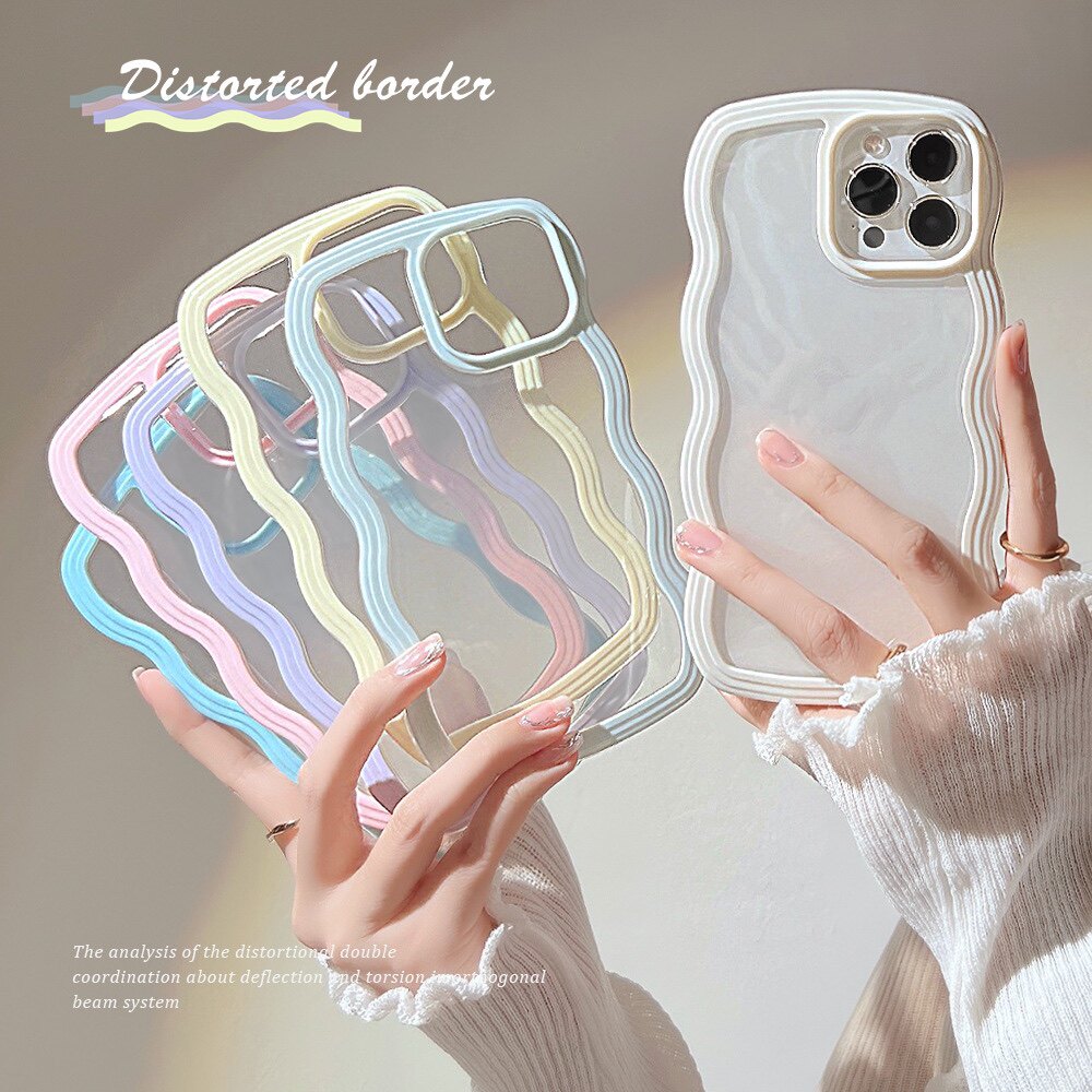 適用於Transparent case iphone13/12pro max波浪边XR XS clear cover 14promax 14plus 11苹果12手机壳防摔1