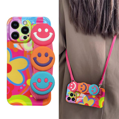 适用苹果12手机壳Phone Case For iPhone 14 16 15 13 Pro Max Plus Daisy Flower With Lanyard Neck Strap