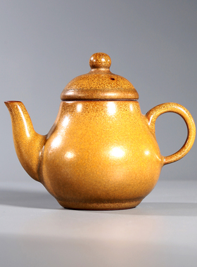 钧瓷茶叶末釉茶壶黄色陶瓷泡茶壶手工制作圆润造型神垕钧窑原矿料