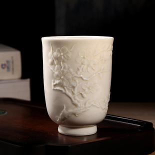 定窑陶瓷浮雕梅花茶杯高敬辉大师创作孤品中式 茶具单杯高端主人杯