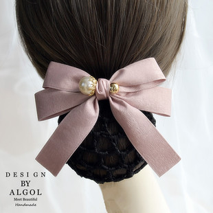 阿果新丝绒珍珠简约头花护士顶夹女发夹空姐酒店职业上班盘发网兜